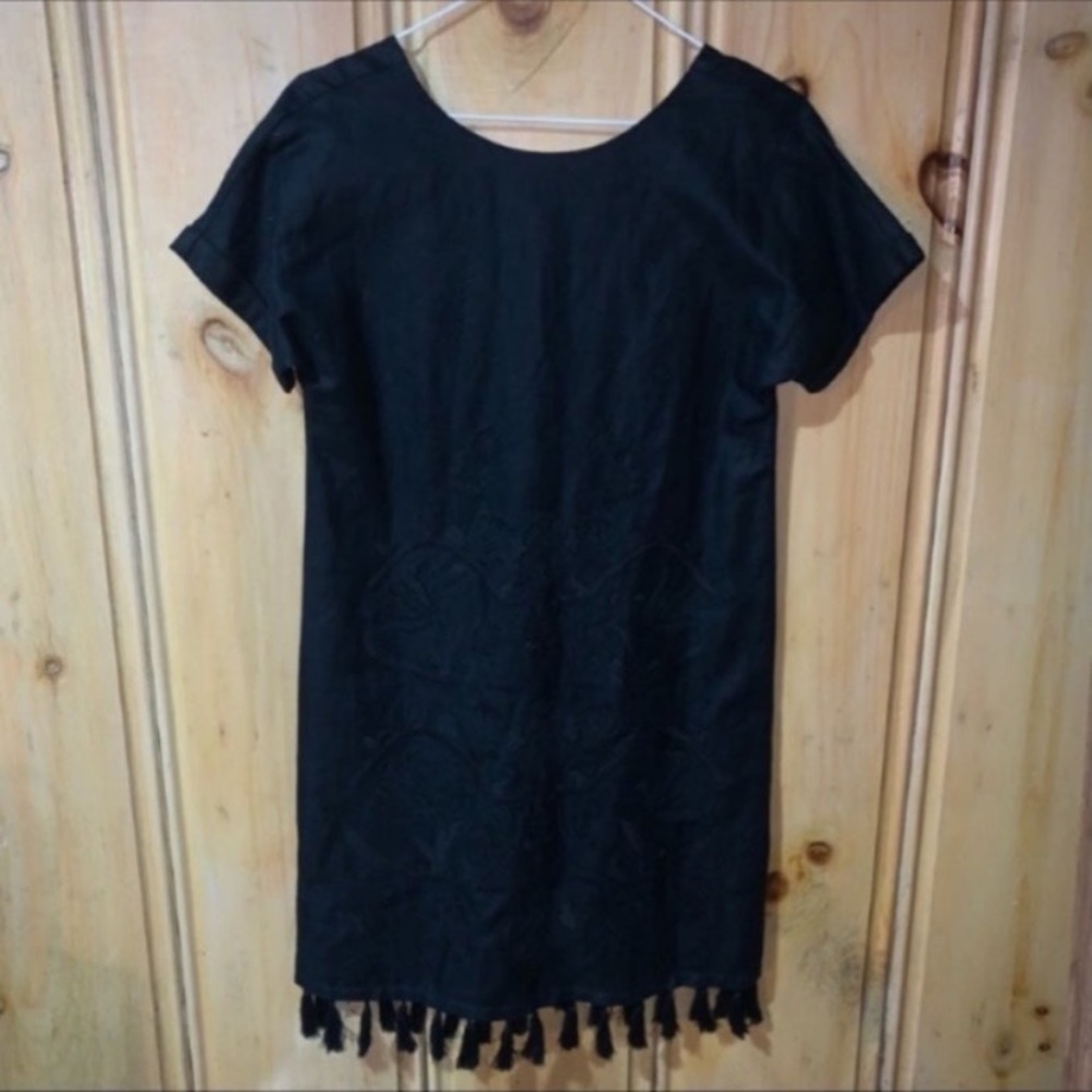 Madewell Embroidered Floral Linen Black Dress - Picture 5 of 9